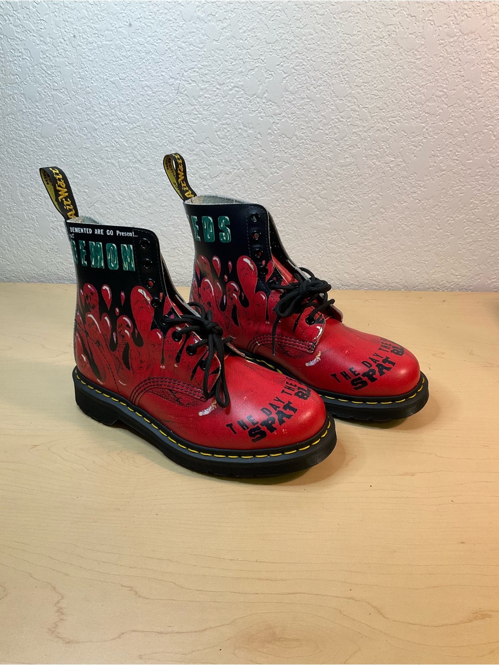 Dr. Martens Red Black Graphic Leather Boots
